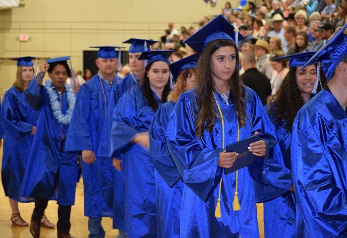 BMCC Students walking at a commencement ceremony.
