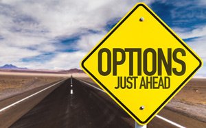 Decorative image of an open road with a sign indicating OPTIONS are ahead.
